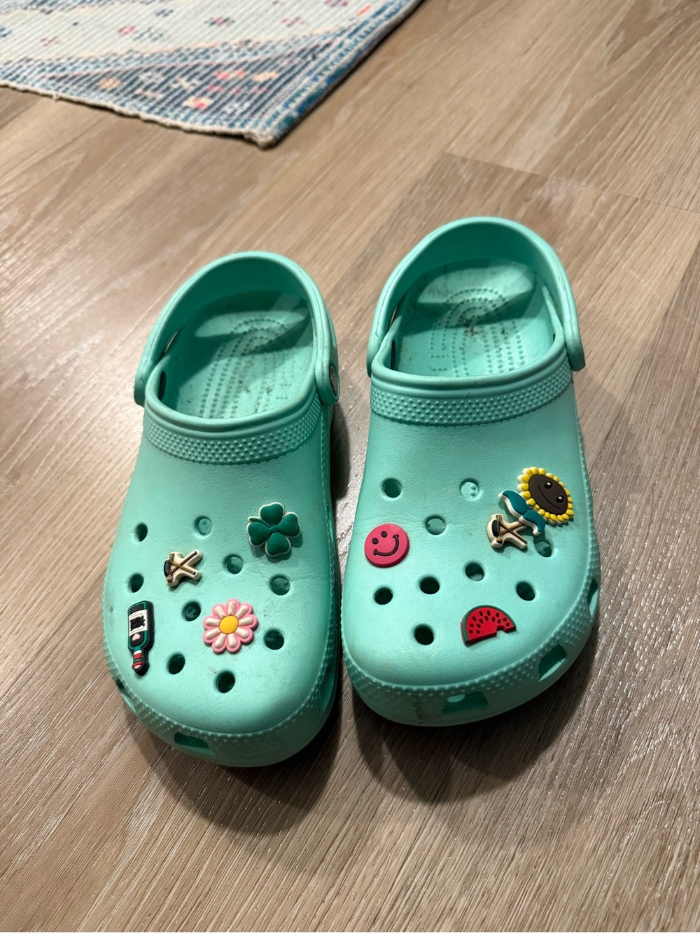 CROCS Kids Teal Green Clog Sandals with Decorative Charms